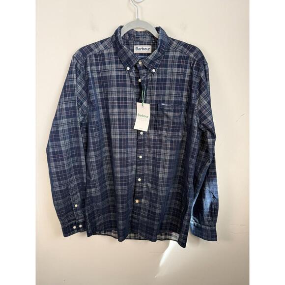 NWT Barbour Corduroy Shirt Medium Blue Men's Southfield Tailored Plaid Check